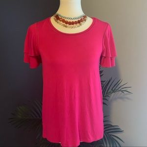 Cable & Gauge Hot Pink Ruffle Sleeve Top